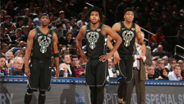 NEW YORK, NY - FEBRUARY 6: The Milwaukee Bucks as seen during the game against the New York Knicks on February 6, 2018 at Madison Square Garden in New York, NY. NOTE TO USER: User expressly acknowledges and agrees that, by downloading and or using this Photograph, user is consenting to the terms and conditions of the Getty Images License Agreement. Mandatory Copyright Notice: Copyright 2018 NBAE (Photo by Ned Dishman/NBAE via Getty Images)
