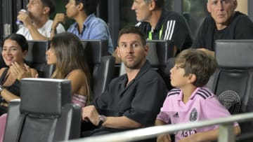 FORT LAUDERDALE, FLORIDA - SEPTEMBER 27: Lionel Messi #10 of Inter Miami CF watches the game during the 2023 U.S. Open Cup Final against the Houston Dynamo FC at DRV PNK Stadium on September 27, 2023 in Fort Lauderdale, Florida. (Photo by Roy Miller/ISI Photos/USSF/Getty Images for USSF)