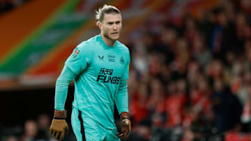 LONDON, ENGLAND - FEBRUARY 26: Loris Karius of Newcastle United during the Carabao Cup Final match between Manchester United and Newcastle United at Wembley Stadium on February 26, 2023 in London, England. (Photo by James Baylis - AMA/Getty Images)