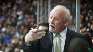 VANCOUVER, BC - MARCH 16: Head coach Lindy Ruff of the Dallas Stars looks on from the bench during their NHL game against the Vancouver Canucks at Rogers Arena March 16, 2017 in Vancouver, British Columbia, Canada. (Photo by Jeff Vinnick/NHLI via Getty Images)'n