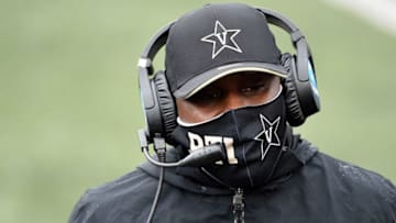 Vanderbilt head coach Derek Mason watches from the sidelines during the second quarter against South Carolina at Vanderbilt Stadium Saturday, Oct. 10, 2020 in Nashville, Tenn.Gw42929