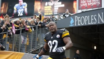 October 7, 2012: Pittsburgh, PA, USA: Pittsburgh Steelers linebacker James Harrison (92) is introduced to the crowd prior to their game against the Philadelphia Eagles at Heinz Field. Mandatory Credit: Vincent Pugliese-USA TODAY Sports