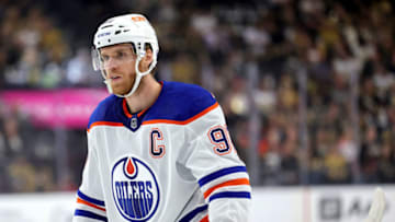 LAS VEGAS, NEVADA - MAY 12: Connor McDavid #97 of the Edmonton Oilers waits for a faceoff in the first period of Game Five of the Second Round of the 2023 Stanley Cup Playoffs against the Vegas Golden Knights at T-Mobile Arena on May 12, 2023 in Las Vegas, Nevada. The Golden Knights defeated the Oilers 4-3. (Photo by Ethan Miller/Getty Images)