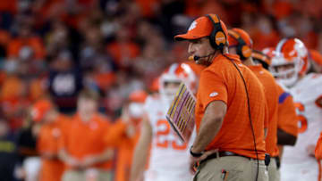 SYRACUSE, NY - OCTOBER 15: Head coach of the Clemson Tigers Dabo Swinney during a game against the Syracuse Orange at Carrier Dome on October 15, 2021 in Syracuse, New York. (Photo by Timothy T Ludwig/Getty Images)