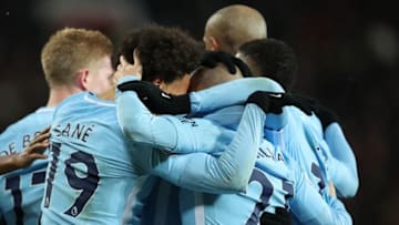 MANCHESTER, ENGLAND - DECEMBER 10: David Silva of Manchester City celebrates after scoring a goal to make it 0-1 during the Premier League match between Manchester United and Manchester City at Old Trafford on December 10, 2017 in Manchester, England. (Photo by Robbie Jay Barratt - AMA/Getty Images)
