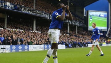 March 11th 2017, Liverpool, Merseyside, England; EPL Premier League football, Everton versus West Bromwich Albion; Romelu Lukaku of Everton shows his frustration after referee Graham Scott awards a foul against him (Photo by Alan Martin/Action Plus via Getty Images)