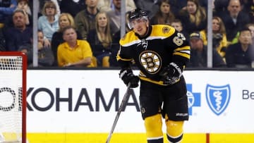 Mar 24, 2016; Boston, MA, USA; Boston Bruins left wing Brad Marchand (63) limps off the ice after being injured against the Florida Panthers during the first period at TD Garden. Mandatory Credit: Winslow Townson-USA TODAY Sports