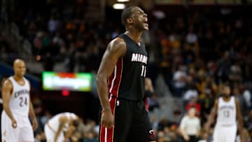 CLEVELAND, OH - MARCH 06: Dion Waiters #11 of the Miami Heat celebrates a late three point basket while playing the Cleveland Cavaliers at Quicken Loans Arena on March 6, 2017 in Cleveland, Ohio. Miami win the game 106-98. NOTE TO USER: User expressly acknowledges and agrees that, by downloading and or using this photograph, User is consenting to the terms and conditions of the Getty Images License Agreement. (Photo by Gregory Shamus/Getty Images)