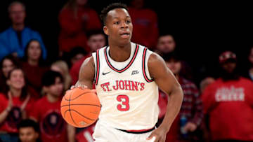 NEW YORK, NEW YORK - FEBRUARY 17: Rasheem Dunn #3 of the St. John's basketball team handles the ball on offense against the Xavier Musketeers at Madison Square Garden on February 17, 2020 in New York City. (Photo by Steven Ryan/Getty Images)