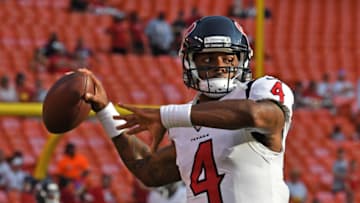 KANSAS CITY, MO - AUGUST 09: Quarterback Deshaun Watson #4 of the Houston Texans (Photo by Peter Aiken/Getty Images)
