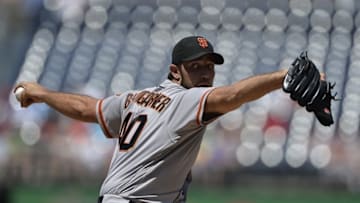 Aug 7, 2016; Washington, DC, USA; San Francisco Giants starting pitcher Madison Bumgarner (40) pitches during the second inning against the Washington Nationals at Nationals Park. Mandatory Credit: Tommy Gilligan-USA TODAY Sports