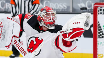 New Jersey Devils goalie MacKenzie Blackwood (29): Paul Rutherford-USA TODAY Sports