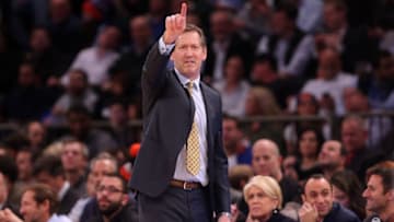Dec 7, 2016; New York, NY, USA; New York Knicks head coach Jeff Hornacek coaches against the Cleveland Cavaliers during the second quarter at Madison Square Garden. Mandatory Credit: Brad Penner-USA TODAY Sports