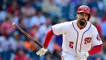WASHINGTON, DC - MAY 16: Anthony Rendon #6 of the Washington Nationals reacts after flying out to left in the eighth inning against the New York Mets at Nationals Park on May 16, 2019 in Washington, DC. (Photo by Patrick McDermott/Getty Images)
