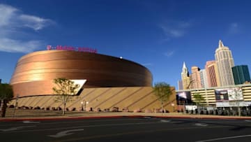 May 11, 2016; Las Vegas, NV, USA; General view of the T-Mobile Arena and New York-New York hotel and casino adjacent to the Las Vegas strip. Mandatory Credit: Kirby Lee-USA TODAY Sports