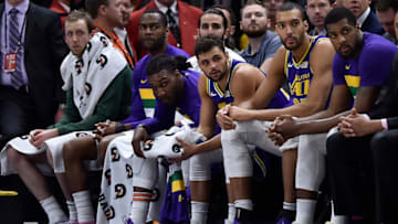 SALT LAKE CITY, UT - NOVEMBER 26: The Utah Jazz bench looks on in the closing minute of their 121-88 loss to the Indiana Pacers in a NBA game at Vivint Smart Home Arena on November 26, 2018 in Salt Lake City, Utah. (Photo by Gene Sweeney Jr./Getty Images)