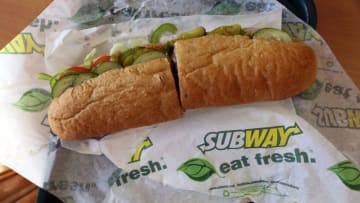 MIAMI, FL - OCTOBER 21: A Subway sandwich is seen in a restaurant as the company announced a settlement over a class-action lawsuit that alleged that Subway engaged in deceptive marketing for its 6-inch and 12-inch sandwiches and served customers less food than they were paying for on October 21, 2015 in Miami, Florida. While it denies the claims, Subway said that franchisees would be required to have a measurement tool in stores to make sure loaves are 12-inches. (Photo by Joe Raedle/Getty Images)