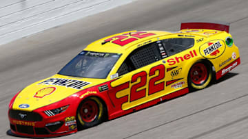 KANSAS CITY, KS - MAY 10: Joey Logano, driver of the #22 Shell Pennzoil Ford, drives during practice for the Monster Energy NASCAR Cup Series Digital Ally 400 at Kansas Speedway on May 10, 2019 in Kansas City, Kansas. (Photo by Jonathan Ferrey/Getty Images)