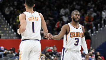 WASHINGTON, DC - FEBRUARY 05: Chris Paul Chris Paul and Devin Booker lead the Suns against the Bulls tonight at 6:00 PM MST (Photo by G Fiume/Getty Images)