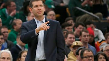 BOSTON - MARCH 29: Boston Celtics head coach Brad Stevens gestures during the second quarter. The Boston Celtics host the Indiana Pacers in a regular season NBA basketball game at TD Garden in Boston on March 29, 2019. (Photo by Matthew J. Lee/The Boston Globe via Getty Images)