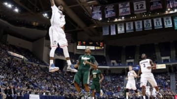 Feb 12, 2014; Hartford, CT, USA; Connecticut Huskies forward DeAndre Daniels (2) drives the ball to the basket against the South Florida Bulls in the first half at XL Center. Mandatory Credit: David Butler II-USA TODAY Sports