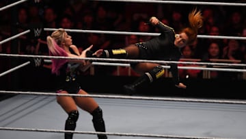 TOKYO,JAPAN - JUNE 29: Becky Lynch and Alexa Bliss compete during the WWE Live Tokyo at Ryogoku Kokugikan on June 29, 2019 in Tokyo, Japan. (Photo by Etsuo Hara/Getty Images)