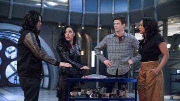 The Flash -- "Therefore She Is" -- Image Number: FLA420a_0007b.jpg -- Pictured (L-R): Carlos Valdes as Cisco Ramon, Jessica Camacho as Gypsy, Grant Gustin as Barry Allen and Candice Patton as Iris West -- Photo: Jack Rowand/The CW -- ÃÂ© 2018 The CW Network, LLC. All rights reserved