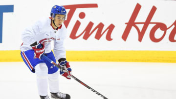 BROSSARD, QC - JUNE 30: Montreal Canadiens Prospect Centre Samuel Houde (72) skates with the puck during the Montreal Canadiens Development Camp on June 30, 2018, at Bell Sports Complex in Brossard, QC (Photo by David Kirouac/Icon Sportswire via Getty Images)