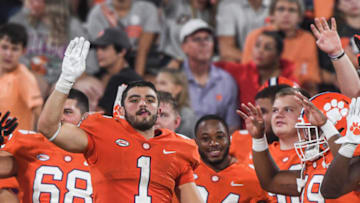 Sep 17, 2022; Clemson, South Carolina, USA; Clemson Tigers running back Will Shipley (1) reacts during the fourth quarter against the Louisiana Tech Bulldogs at Memorial Stadium. Mandatory Credit: Ken Ruinard-USA TODAY Sports