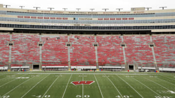 MADISON, WISCONSIN - SEPTEMBER 12: Athletes run around Camp Randall Stadium during the run portion of the IRONMAN Wisconsin on September 12, 2021 in Madison, Wisconsin. (Photo by Patrick McDermott/Getty Images for IRONMAN)