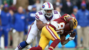 LANDOVER, MD - DECEMBER 20: Wide receiver Jamison Crowder #80 of the Washington Redskins is tackled by middle linebacker Preston Brown #52 of the Buffalo Bills in the third quarter at FedExField on December 20, 2015 in Landover, Maryland. (Photo by Matt Hazlett/Getty Images)