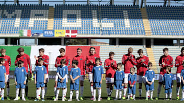 EMPOLI, ITALY - MARCH 08: Denmark U18 poses during the U18 international friendly match between Italy and Denmark at Stadio Carlo Castellani on March 8, 2017 in Empoli, Italy. (Photo by Gabriele Maltinti/Getty Images)