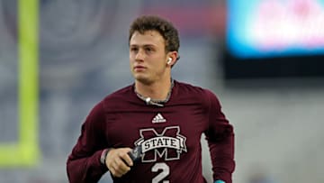 OXFORD, MISSISSIPPI - NOVEMBER 24: Will Rogers #2 of the Mississippi State Bulldogs warms up before the game against the Mississippi Rebels at Vaught-Hemingway Stadium on November 24, 2022 in Oxford, Mississippi. (Photo by Justin Ford/Getty Images)