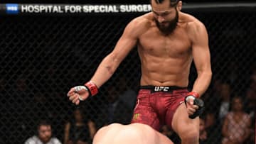 LAS VEGAS, NV - JULY 06: Jorge Masvidal knees Ben Askren in their welterweight fight during the UFC 239 event at T-Mobile Arena on July 6, 2019 in Las Vegas, Nevada. (Photo by Josh Hedges/Zuffa LLC/Zuffa LLC)