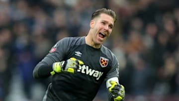 LONDON, ENGLAND - JANUARY 05: Adrian of West Ham United celebrates his sides second goal during the FA Cup Third Round match between West Ham United and Birmingham City at The London Stadium on January 5, 2019 in London, United Kingdom. (Photo by Alex Morton/Getty Images)