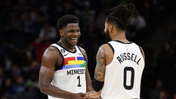 Anthony Edwards, D'Angelo Russell, Minnesota Timberwolves Mandatory Credit: Matt Krohn-USA TODAY Sports