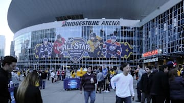 Jan 30, 2016; Nashville, TN, USA; General view as fans enter Bridgestone Arena ahead of the 2016 NHL All Star Game Skills Competition. Mandatory Credit: Christopher Hanewinckel-USA TODAY Sports