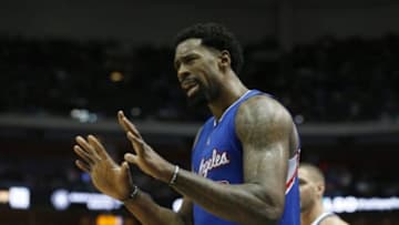 Feb 9, 2015; Dallas, TX, USA; Los Angeles Clippers center DeAndre Jordan (6) reacts after getting called for a foul in the third quarter against the Dallas Mavericks at American Airlines Center. Mandatory Credit: Matthew Emmons-USA TODAY Sports