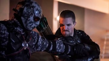 Arrow -- "Emerald Archer" -- Image Number: AR712B_0064b -- Pictured: Stephen Amell as Oliver Queen/Green Arrow -- Photo: Shane Harvey/The CW -- ÃÂ© 2019 The CW Network, LLC. All Rights Reserved.