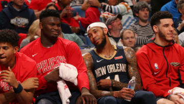 NEW ORLEANS, LA - JANUARY 31: Zion Williamson #1 and Brandon Ingram #14 of the New Orleans Pelicans: Copyright 2020 NBAE (Photo by Layne Murdoch Jr./NBAE via Getty Images)