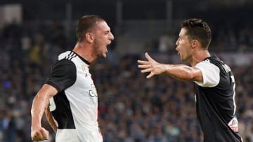 NANJING, CHINA - JULY 24: Juventus player Cristiano Ronaldo celebrates 1-1 goal with Merih Demiral during the International Champions Cup match between Juventus and FC Internazionale at the Nanjing Olympic Center Stadium on July 24, 2019 in Nanjing, China. (Photo by Daniele Badolato - Juventus FC/Juventus FC via Getty Images)