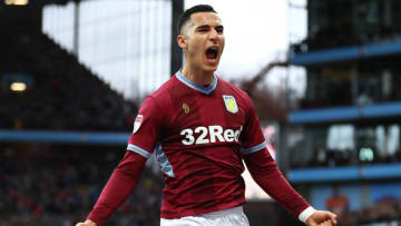 BIRMINGHAM, ENGLAND - MARCH 16: Anwar El Ghazi of Aston Villa celebrates his goal during the Sky Bet Championship match between Aston Villa and Middlesbrough at Villa Park on March 16, 2019 in Birmingham, England. (Photo by Matthew Lewis/Getty Images)
