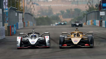 AD DIRIYAH, SAUDI ARABIA - DECEMBER 15: Jose Maria Lopez (ARG), GEOX Dragon Racing, Penske EV-3 leads Andre Lotterer (DEU), DS TECHEETAH, DS E-Tense FE19 (Photo by Joe Portlock/Handout/Getty Images)