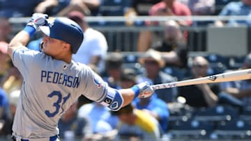 PITTSBURGH, PA - JUNE 07: Joc Pederson #31 of the Los Angeles Dodgers hits a two run home run in the eighth inning during the game against the Pittsburgh Pirates at PNC Park on June 7, 2018 in Pittsburgh, Pennsylvania. (Photo by Justin Berl/Getty Images)