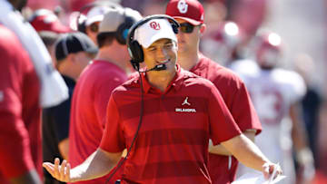 AMES, IA - SEPTEMBER 15: Assistant head coach Shane Beamer of the Oklahoma Sooners coaches from the sidelines in the second half of play at Jack Trice Stadium on September 15, 2018 in Ames, Iowa. Oklahoma Sooners won 37-27 over the Iowa State Cyclones.(Photo by David Purdy/Getty Images)