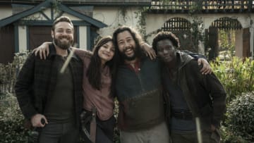 BTS, Ross Marquand as Aaron, Cassady McClincy as Lydia, Cooper Andrews as Jerry, Okea Eme-Akwari as Elijah - The Walking Dead _ Season 11, Episode 19 - Photo Credit: Jace Downs/AMC