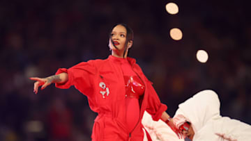 GLENDALE, ARIZONA - FEBRUARY 12: Rihanna performs onstage during the Apple Music Super Bowl LVII Halftime Show at State Farm Stadium on February 12, 2023 in Glendale, Arizona. (Photo by Ezra Shaw/Getty Images)