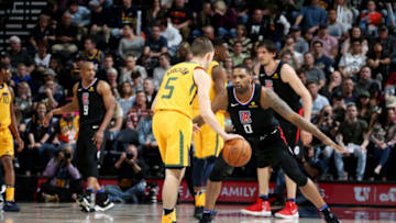 SALT LAKE CITY, UT - APRIL 5: David Stockton #5 of the Utah Jazz handles the ball during the game against the LA Clippers on April 5, 2018 at vivint.SmartHome Arena in Salt Lake City, Utah. Copyright 2018 NBAE (Photo by Melissa Majchrzak/NBAE via Getty Images)