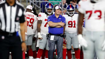 FOXBOROUGH, MA - AUGUST 29: New York Giants outside linebackers coach Mike Dawson during a game between the New England Patriots and the New York Giants on August 29, 2019, at Gillette Stadium in Foxborough, Massachusetts. (Photo by Fred Kfoury III/Icon Sportswire via Getty Images)