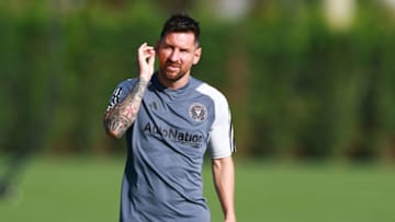 FORT LAUDERDALE, FLORIDA - AUGUST 14: Lionel Messi #10 of Inter Miami CF looks on during an Inter Miami CF Training Session at Florida Blue Training Center on August 14, 2023 in Fort Lauderdale, Florida. (Photo by Megan Briggs/Getty Images)